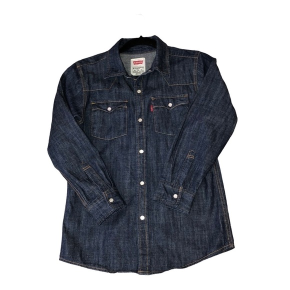 Levi's Other - LEVIS Youth Western Dark Wash Denim Pearl Snap Long Sleeve Shirt Size M
